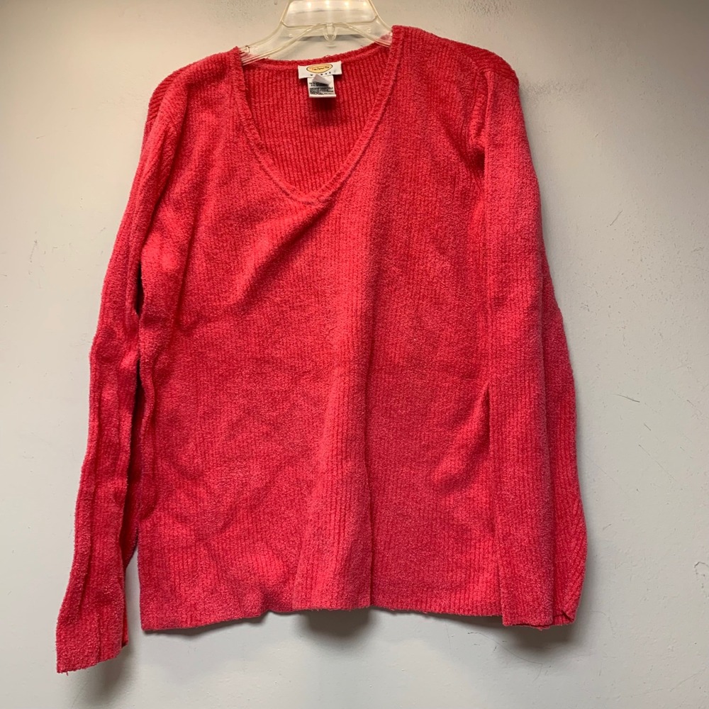 Talbots V-Neck Sweater Womens X Pink Excellent Ribbed Knit Chenille Texture